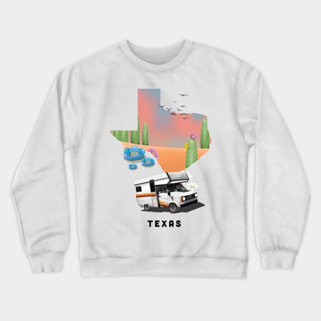 Texas Map Travel poster Crewneck Sweatshirt by nickemporium1